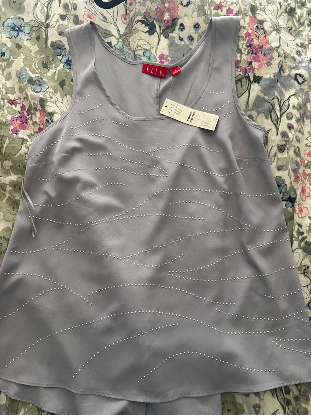 ELLE Light Silver Satin Tank with Wave Rhinestones